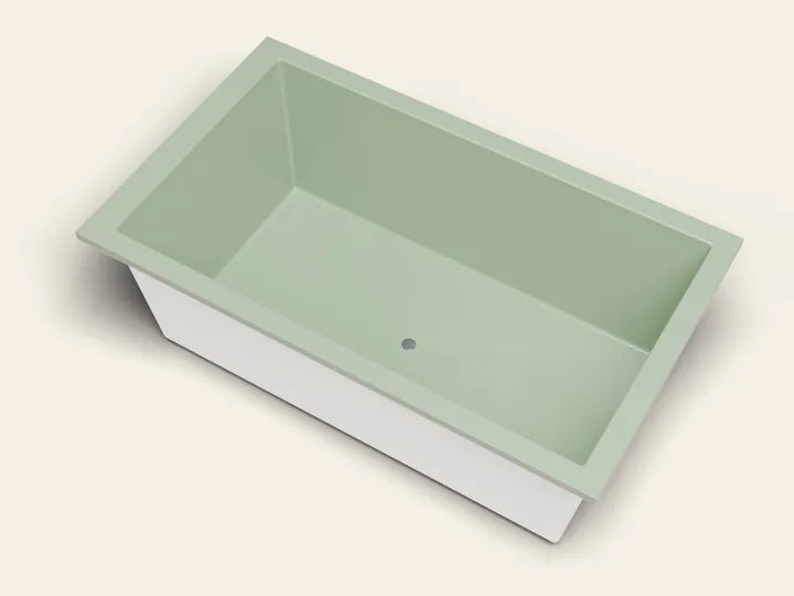 An Omnitub 1800 × 1050 deep soaking bath in RAL 6021 Pale Green