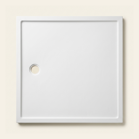 1100mm × 1000mm Omnitub Pure White shower tray — 35mm slim non-slip Omnigel surface, BS 4800 00 E 55, handmade in Somerset