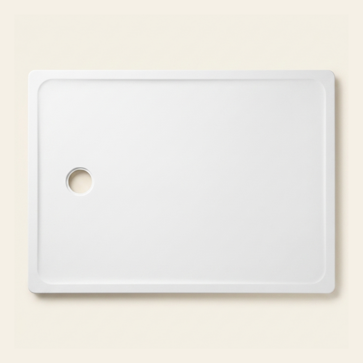 1100mm × 800mm Omnitub Pure White shower tray — 45mm slim non-slip Omnigel surface, BS 4800 00 E 55, handmade in Somerset