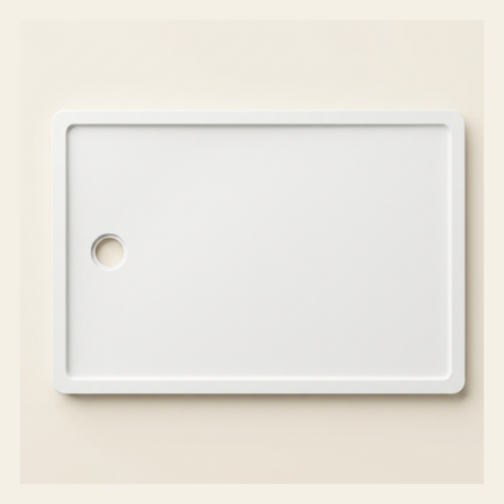 1200mm × 800mm Omnitub Pure White shower tray — 45mm slim non-slip Omnigel surface, BS 4800 00 E 55, handmade in Somerset