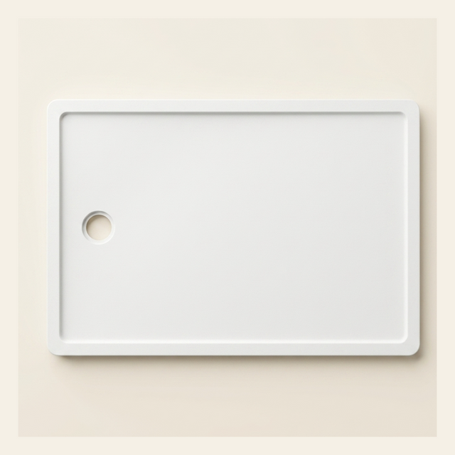 1200mm × 800mm Omnitub Pure White shower tray — 35mm slim non-slip Omnigel surface, BS 4800 00 E 55, handmade in Somerset