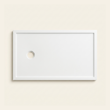1300mm × 700mm Omnitub Pure White shower tray — 45mm slim non-slip Omnigel surface, BS 4800 00 E 55, handmade in Somerset