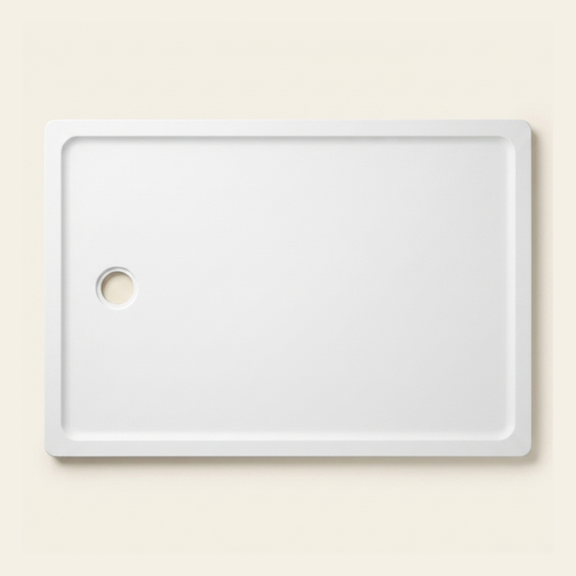 1300mm × 900mm Omnitub Pure White shower tray — 35mm slim non-slip Omnigel surface, BS 4800 00 E 55, handmade in Somerset