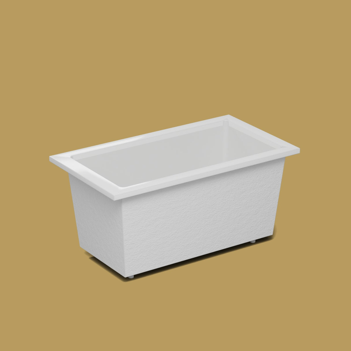1350 x 750 Deep Soaking Tub – 600mm Depth – Rectangular – Omnitub — side three-quarter on the feet kit [render:ext3q:feet] [bg:brass]