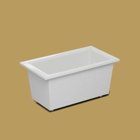 1350 x 750 Deep Soaking Tub – 600mm Depth – Rectangular – Omnitub — side three-quarter on the feet kit [render:ext3q:feet] [bg:brass]
