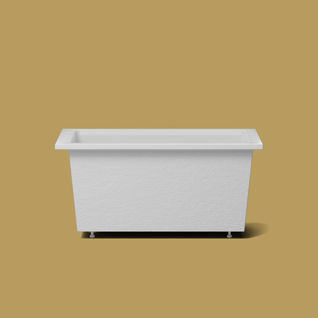 1350 x 750 Deep Soaking Tub – 600mm Depth – Rectangular – Omnitub — side elevation on the feet kit [render:sideon:feet] [bg:brass]