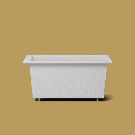 1350 x 750 Deep Soaking Tub – 600mm Depth – Rectangular – Omnitub — side elevation on the feet kit [render:sideon:feet] [bg:brass]