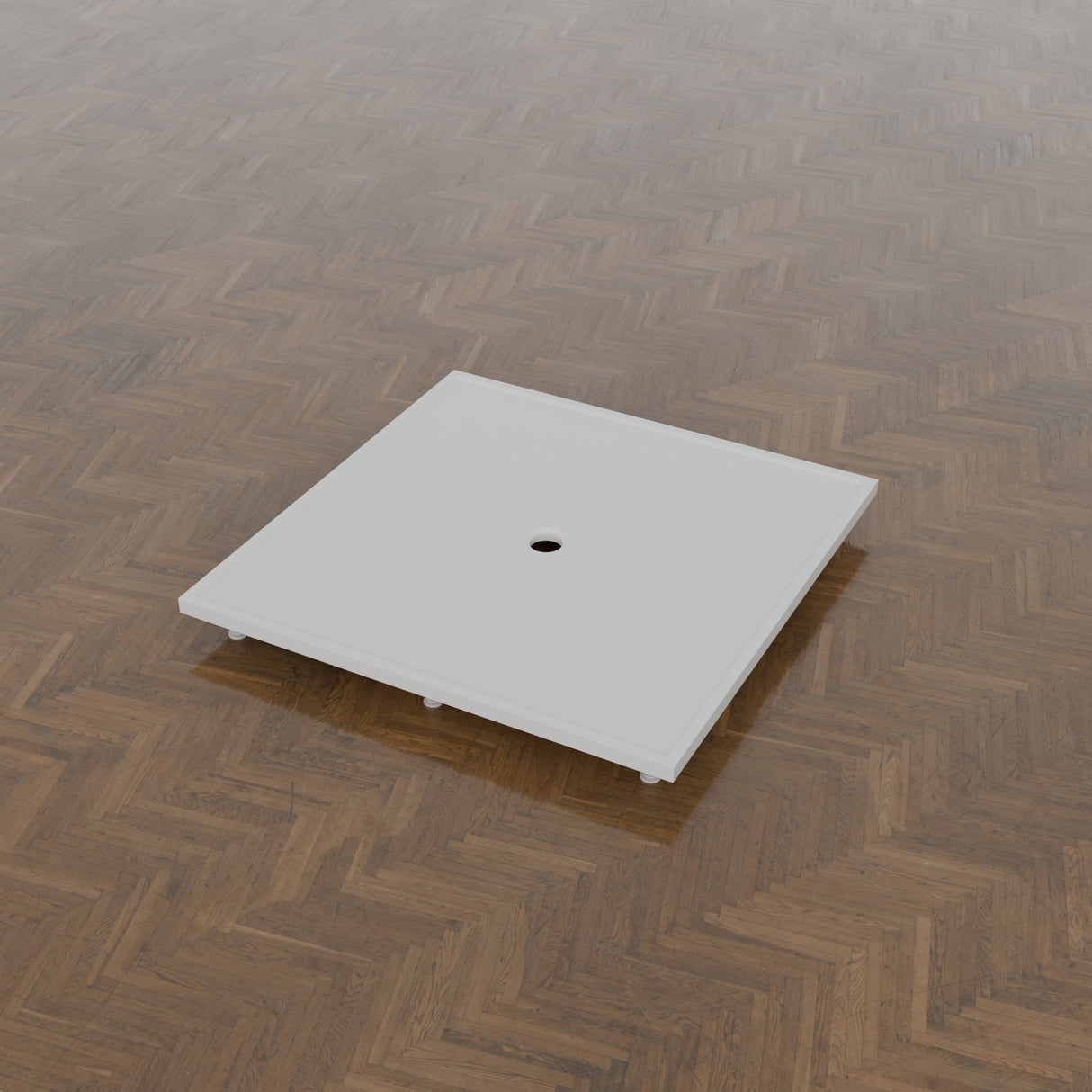 1400 × 1400 Square Shower Tray – 45mm Slim Non-Slip — on the riser kit · Omnitub gallery feet34
