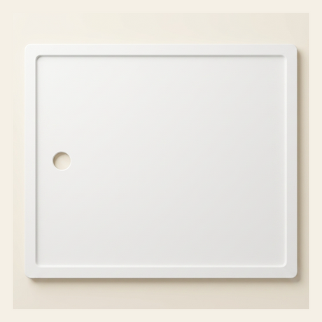1430mm × 1230mm Omnitub Pure White shower tray — 45mm slim non-slip Omnigel surface, BS 4800 00 E 55, handmade in Somerset