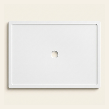 1500mm × 1100mm Omnitub Pure White shower tray — 45mm slim non-slip Omnigel surface, BS 4800 00 E 55, handmade in Somerset