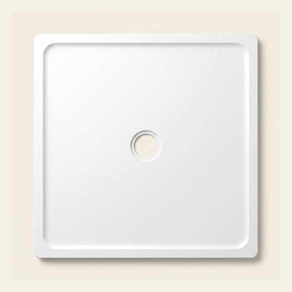 1500mm × 1500mm Omnitub Pure White shower tray — 35mm slim non-slip Omnigel surface, BS 4800 00 E 55, handmade in Somerset