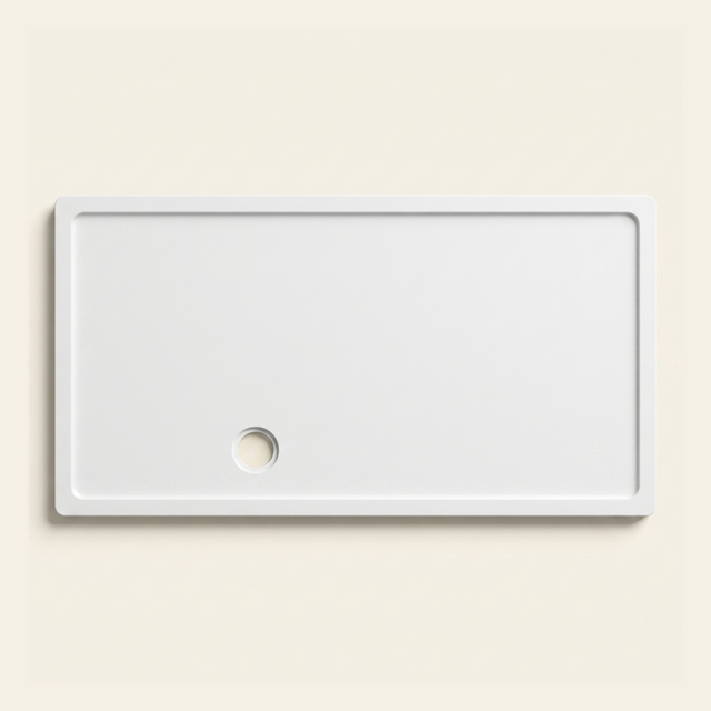 1500mm × 800mm Omnitub Pure White shower tray — 35mm slim non-slip Omnigel surface, BS 4800 00 E 55, handmade in Somerset
