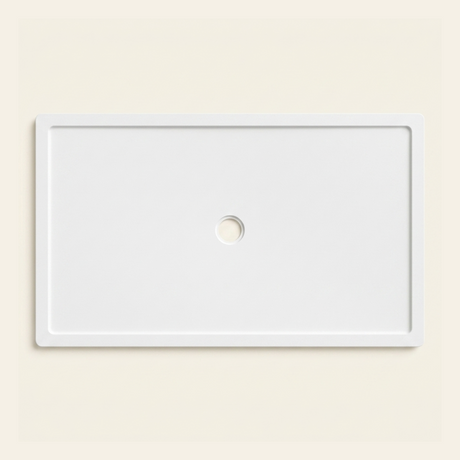 1500mm × 900mm Omnitub Pure White shower tray — 45mm slim non-slip Omnigel surface, BS 4800 00 E 55, handmade in Somerset
