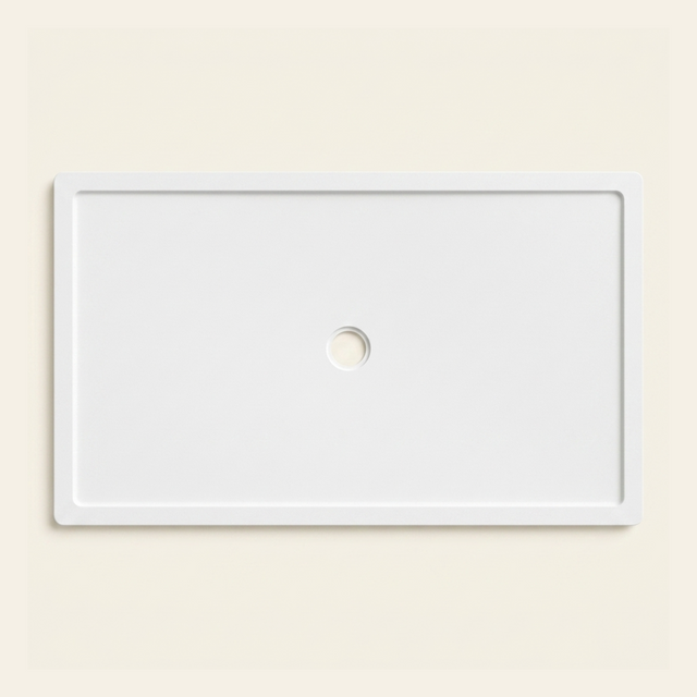 1500mm × 900mm Omnitub Pure White shower tray — 35mm slim non-slip Omnigel surface, BS 4800 00 E 55, handmade in Somerset
