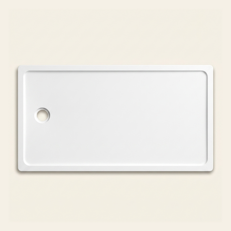 1550mm × 800mm Omnitub Pure White shower tray — 45mm slim non-slip Omnigel surface, BS 4800 00 E 55, handmade in Somerset