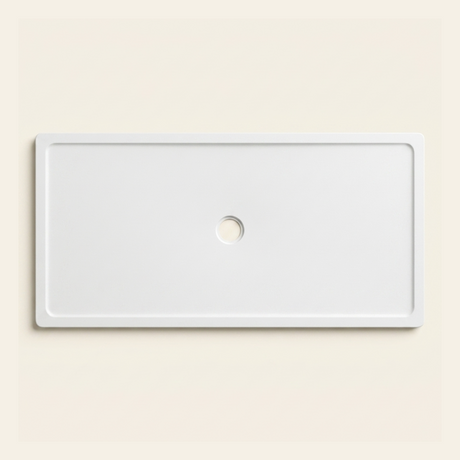1600mm × 800mm Omnitub Pure White shower tray — 45mm slim non-slip Omnigel surface, BS 4800 00 E 55, handmade in Somerset