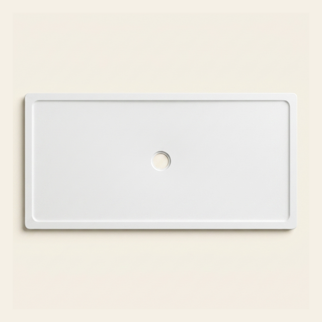 1600mm × 800mm Omnitub Pure White shower tray — 45mm slim non-slip Omnigel surface, BS 4800 00 E 55, handmade in Somerset