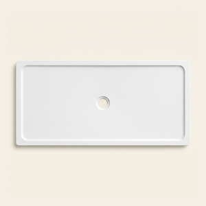 1850mm × 900mm Omnitub Pure White shower tray — 35mm slim non-slip Omnigel surface, BS 4800 00 E 55, handmade in Somerset