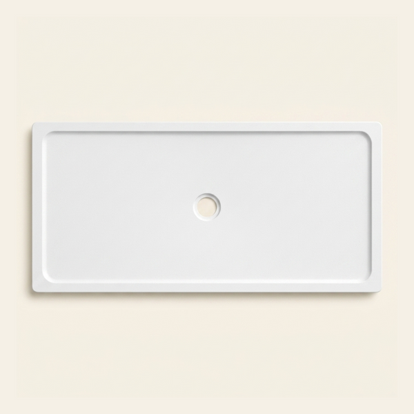 1850mm × 900mm Omnitub Pure White shower tray — 35mm slim non-slip Omnigel surface, BS 4800 00 E 55, handmade in Somerset