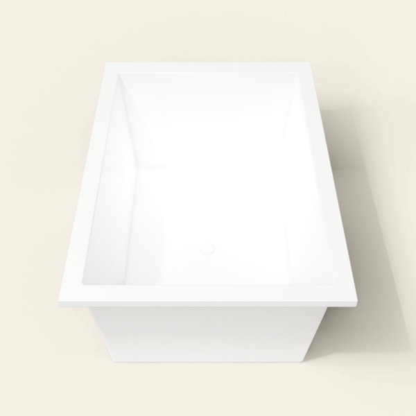 Omnitub 1500×1050 white deep soaking bath — end view [render:1_end_view:nofeet]