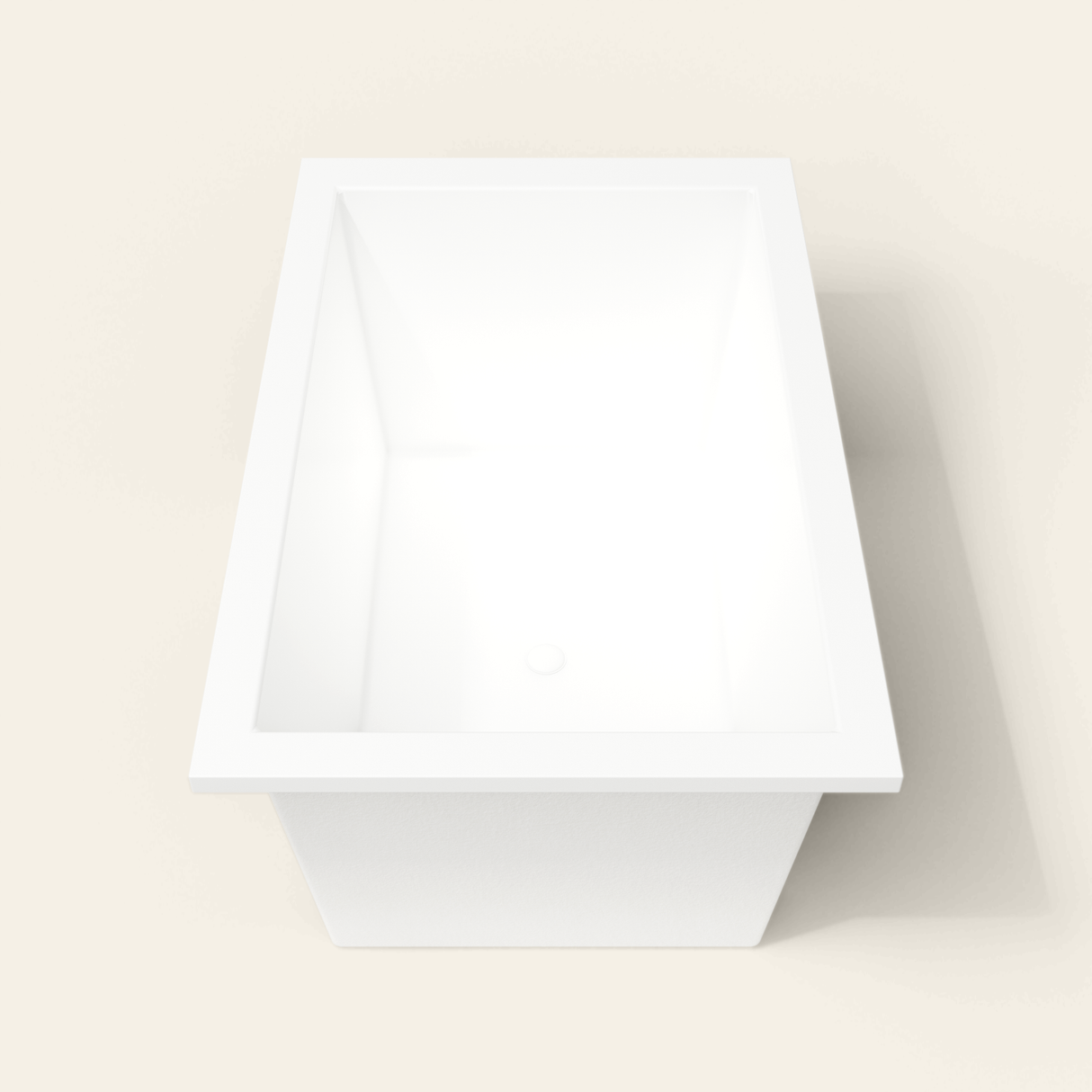 Omnitub 1400×900 white deep soaking bath — end view [render:1_end_view:nofeet]