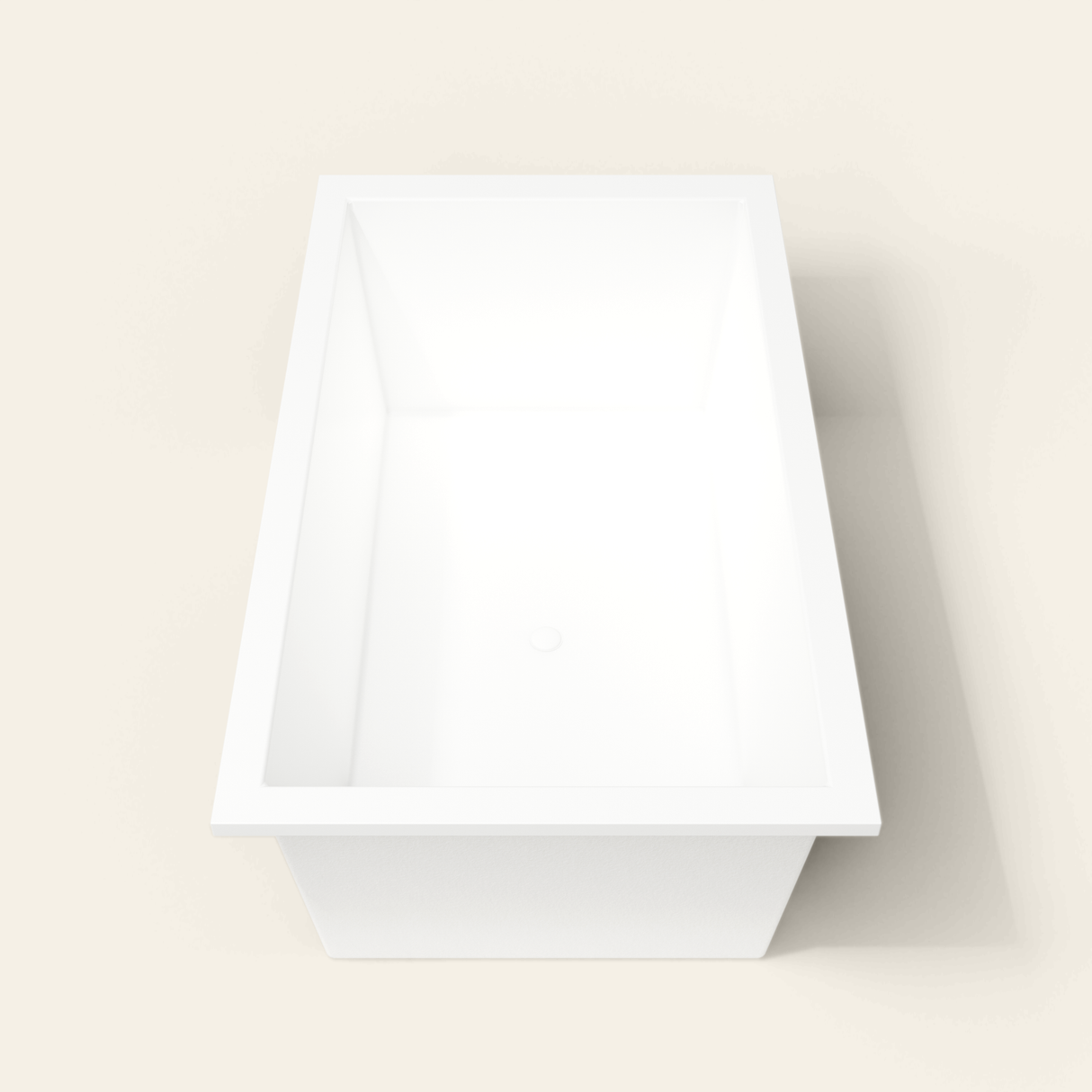 Omnitub 1800×1050 white deep soaking bath — end view [render:1_end_view:nofeet]
