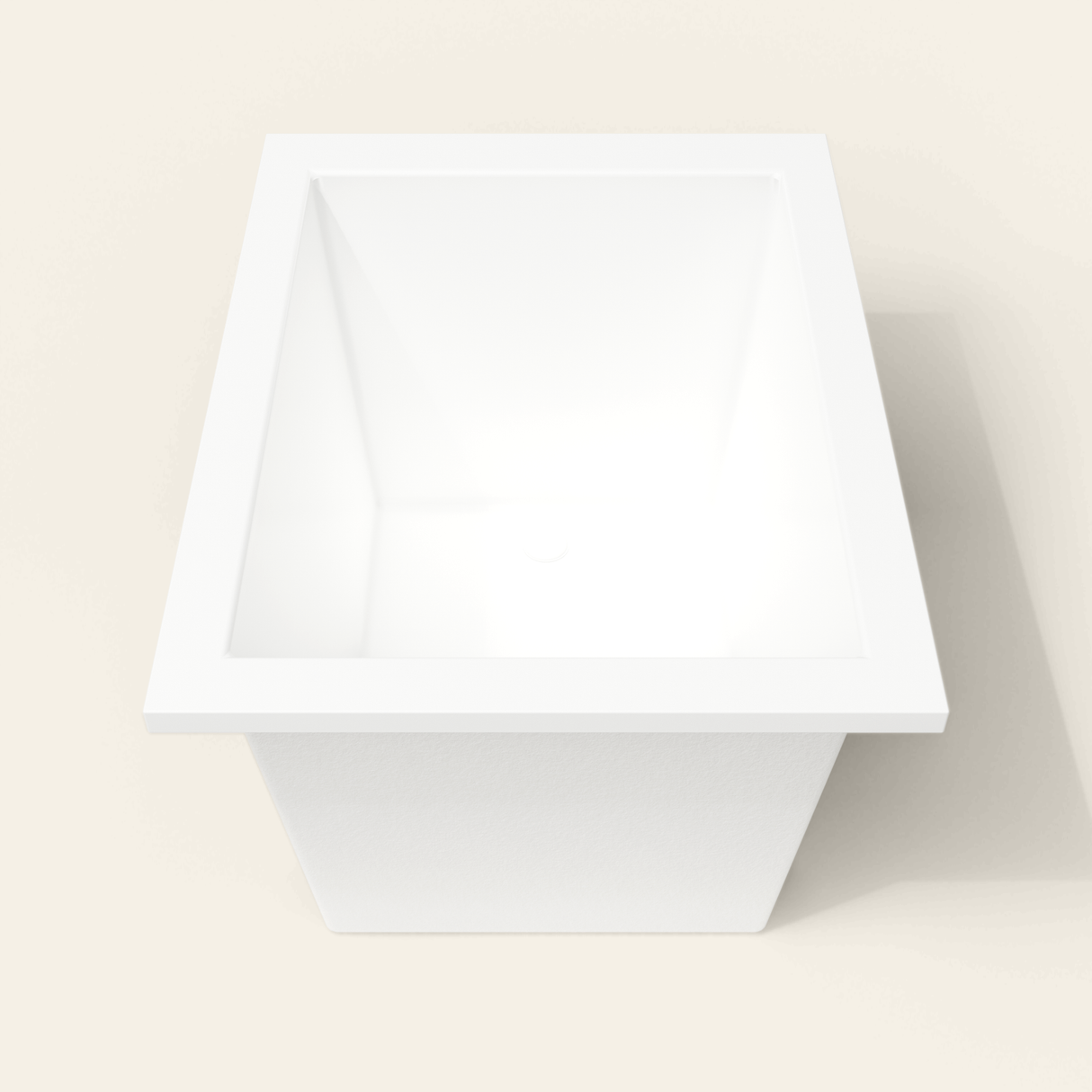 Omnitub 1050×800 white deep soaking bath — end view [render:1_end_view:nofeet]