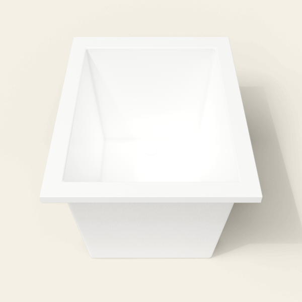 Omnitub 1050×800 white deep soaking bath — end view [render:1_end_view:nofeet]