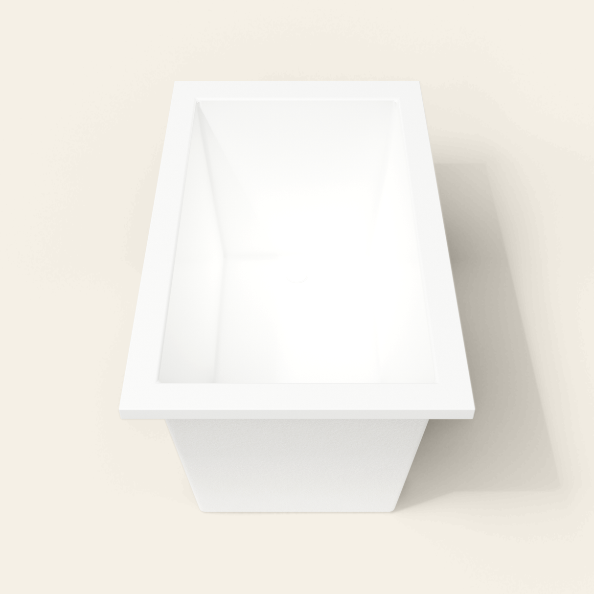 Omnitub 1250×750 white deep soaking bath — end view [render:1_end_view:nofeet]