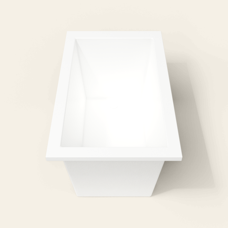 Omnitub 1250×750 white deep soaking bath — end view [render:1_end_view:nofeet]