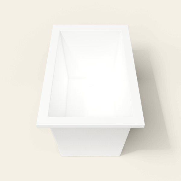 Omnitub 1250×750 white deep soaking bath — end view [render:1_end_view:nofeet]