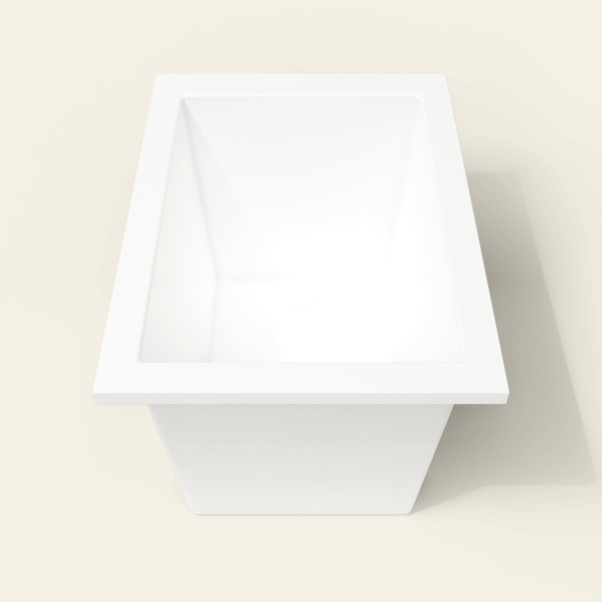 Omnitub 1050×750 white deep soaking bath — end view [render:1_end_view:nofeet]