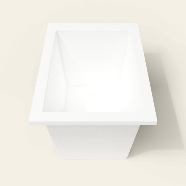 Omnitub 1050×750 white deep soaking bath — end view [render:1_end_view:nofeet]