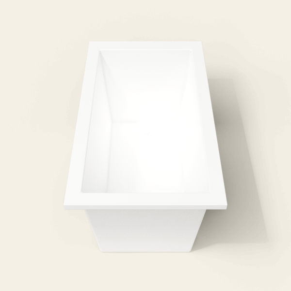 Omnitub 1350×750 white deep soaking bath — end view [render:1_end_view:nofeet]