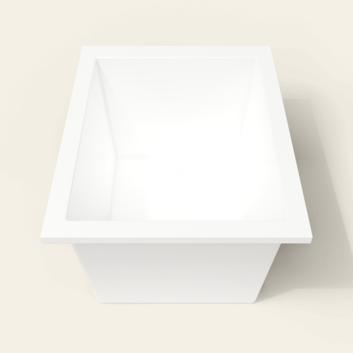 Omnitub 1150×900 white deep soaking bath — end view [render:1_end_view:nofeet]