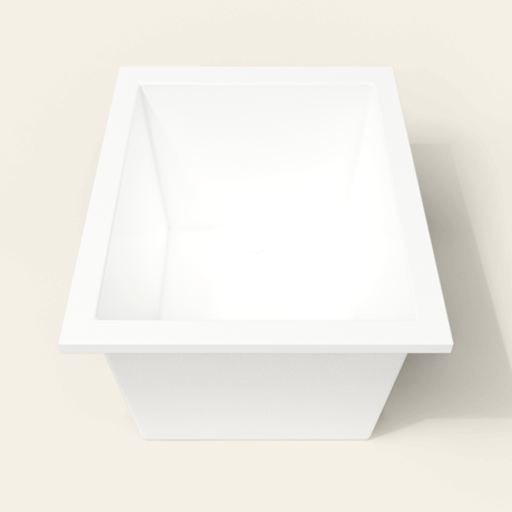Omnitub 1150×900 white deep soaking bath — end view [render:1_end_view:nofeet]