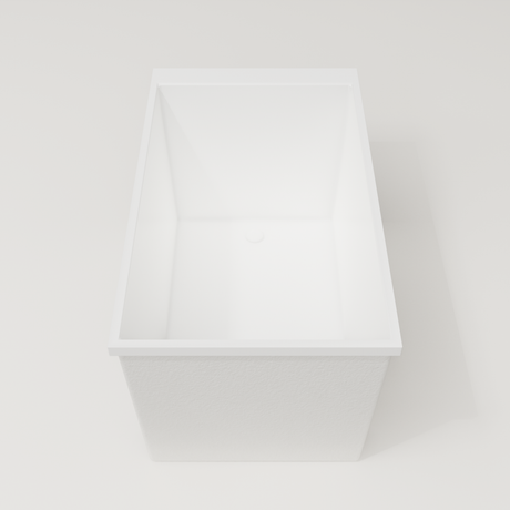 Omnitub Sheer 1200 deep soaking tub in white — 1200×700mm footprint, 600mm deep, end view, handmade in Britain [render:1_end_view:nofeet]