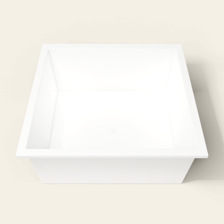 Omnitub 1600×1600 white deep soaking bath — end view [render:1_end_view:nofeet]