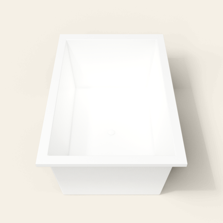 Omnitub 1600×1050 white deep soaking bath — end view [render:1_end_view:nofeet]