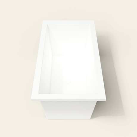Omnitub 1500×800 white deep soaking bath — end view [render:1_end_view:nofeet]