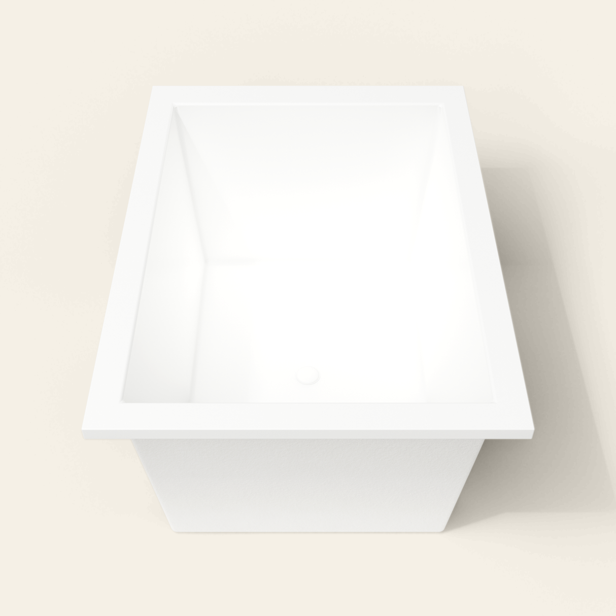 Omnitub 1300×950 white deep soaking bath — end view [render:1_end_view:nofeet]