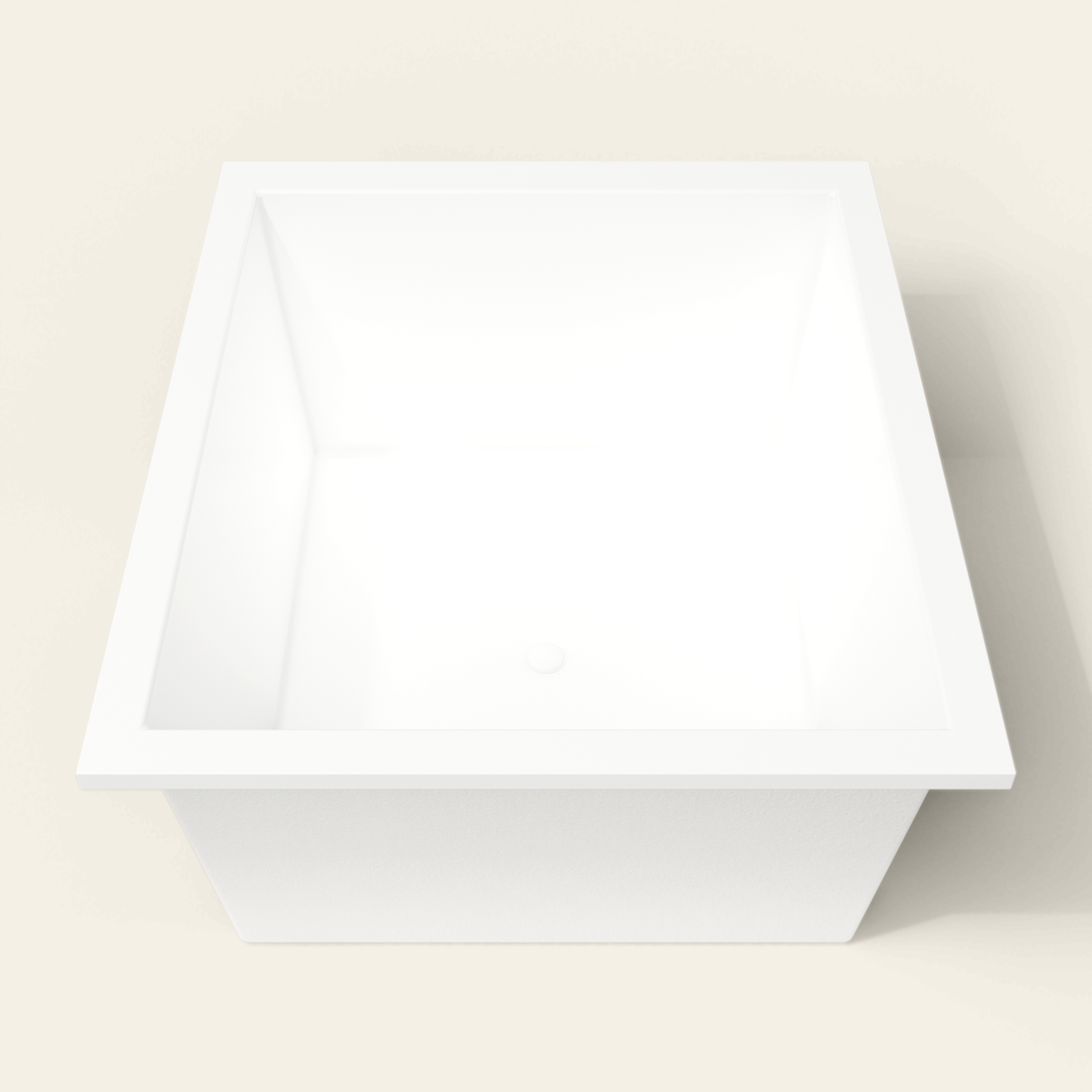 Omnitub 1400×1200 white deep soaking bath — end view [render:1_end_view:nofeet]