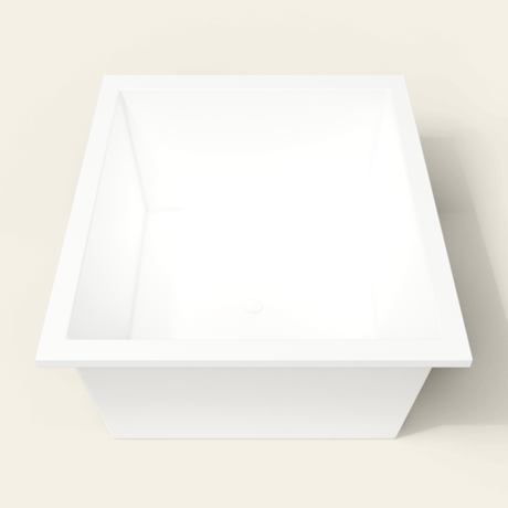 Omnitub 1400×1200 white deep soaking bath — end view [render:1_end_view:nofeet]