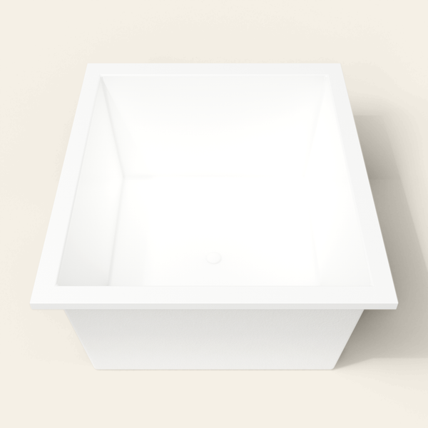 Omnitub 1400×1200 white deep soaking bath — end view [render:1_end_view:nofeet]