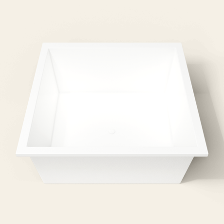Omnitub 1500×1500 white deep soaking bath — end view [render:1_end_view:nofeet]