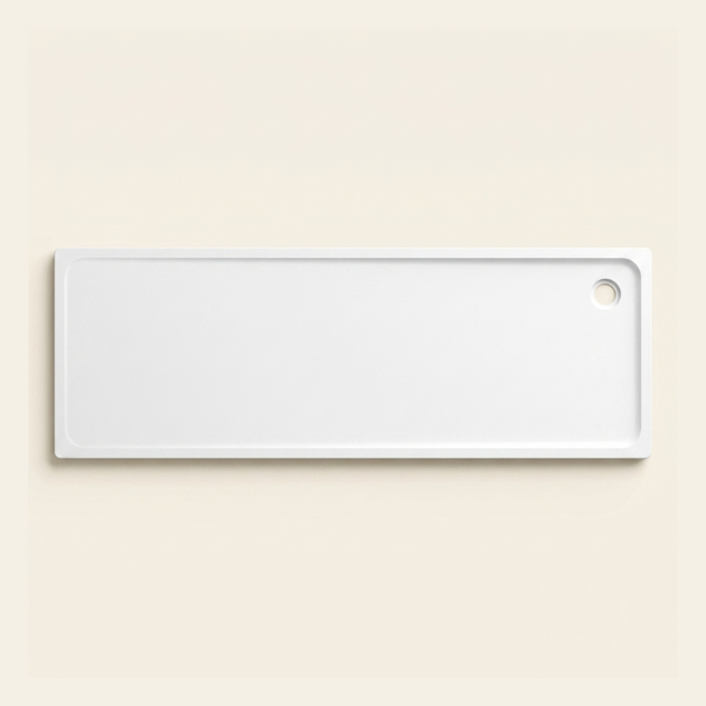 2550mm × 900mm Omnitub Pure White shower tray — 35mm slim non-slip Omnigel surface, BS 4800 00 E 55, handmade in Somerset