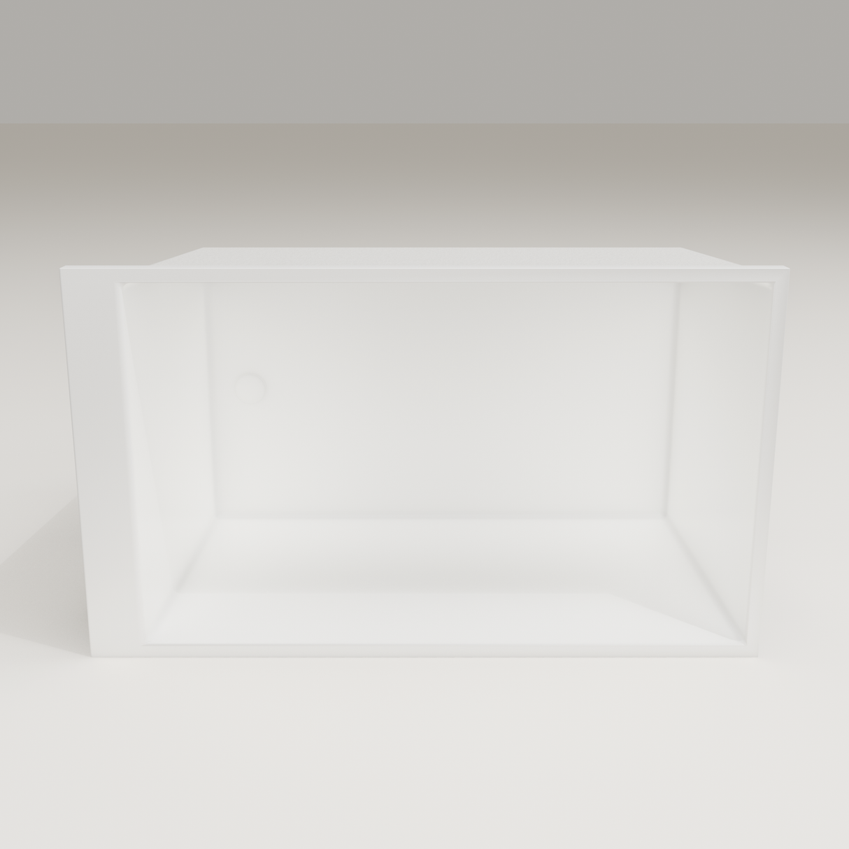 Omnitub Sheer 1200 deep soaking tub in white — 1200×700mm footprint, 600mm deep, interior depth, handmade in Britain [render:2_depth_into:nofeet]