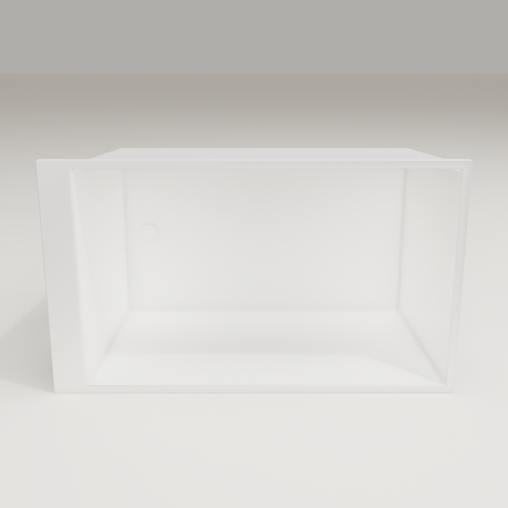 Omnitub Sheer 1200 deep soaking tub in white — 1200×700mm footprint, 600mm deep, interior depth, handmade in Britain [render:2_depth_into:nofeet]