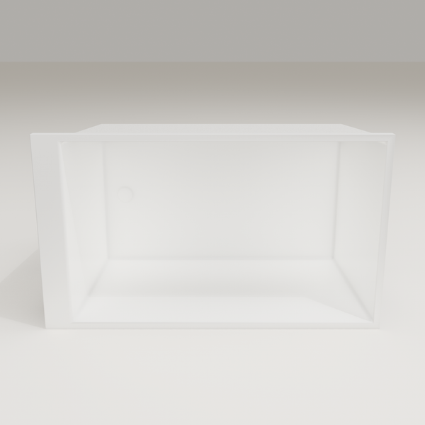 Omnitub Sheer 1200 deep soaking tub in white — 1200×700mm footprint, 600mm deep, interior depth, handmade in Britain [render:2_depth_into:nofeet]