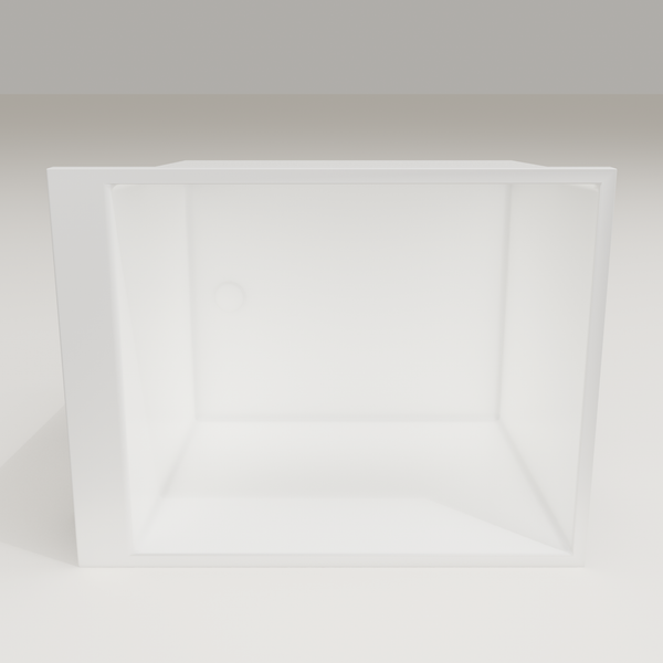 Omnitub Sheer 900 deep soaking tub in white — 900×700mm footprint, 600mm deep, interior depth, handmade in Britain [render:2_depth_into:nofeet]